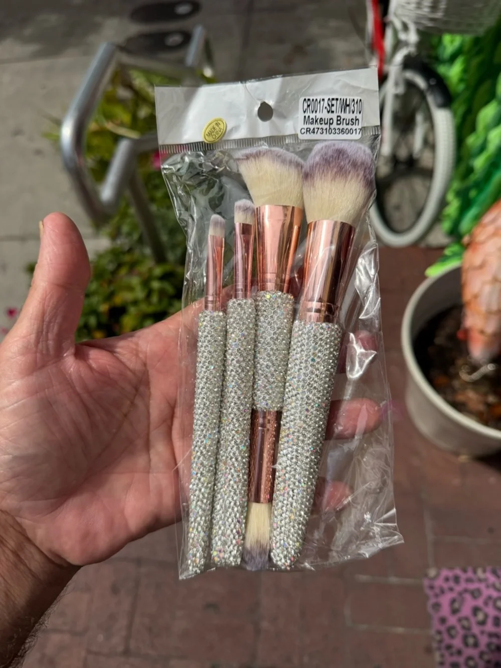 Bling Bling AB Silver Rhinestone Handle Rose Gold 5-Piece Makeup Brush Set